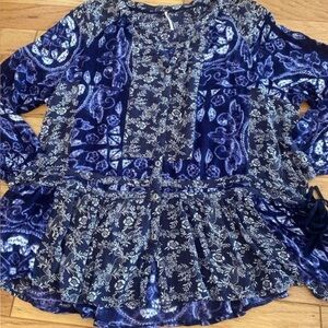 Free People, women's floral patchwork boho hippie long sleeve blouse size small